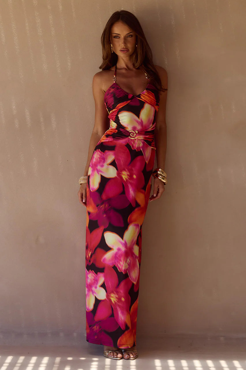 Nina Ruched Halter Maxi Dress Skye Black