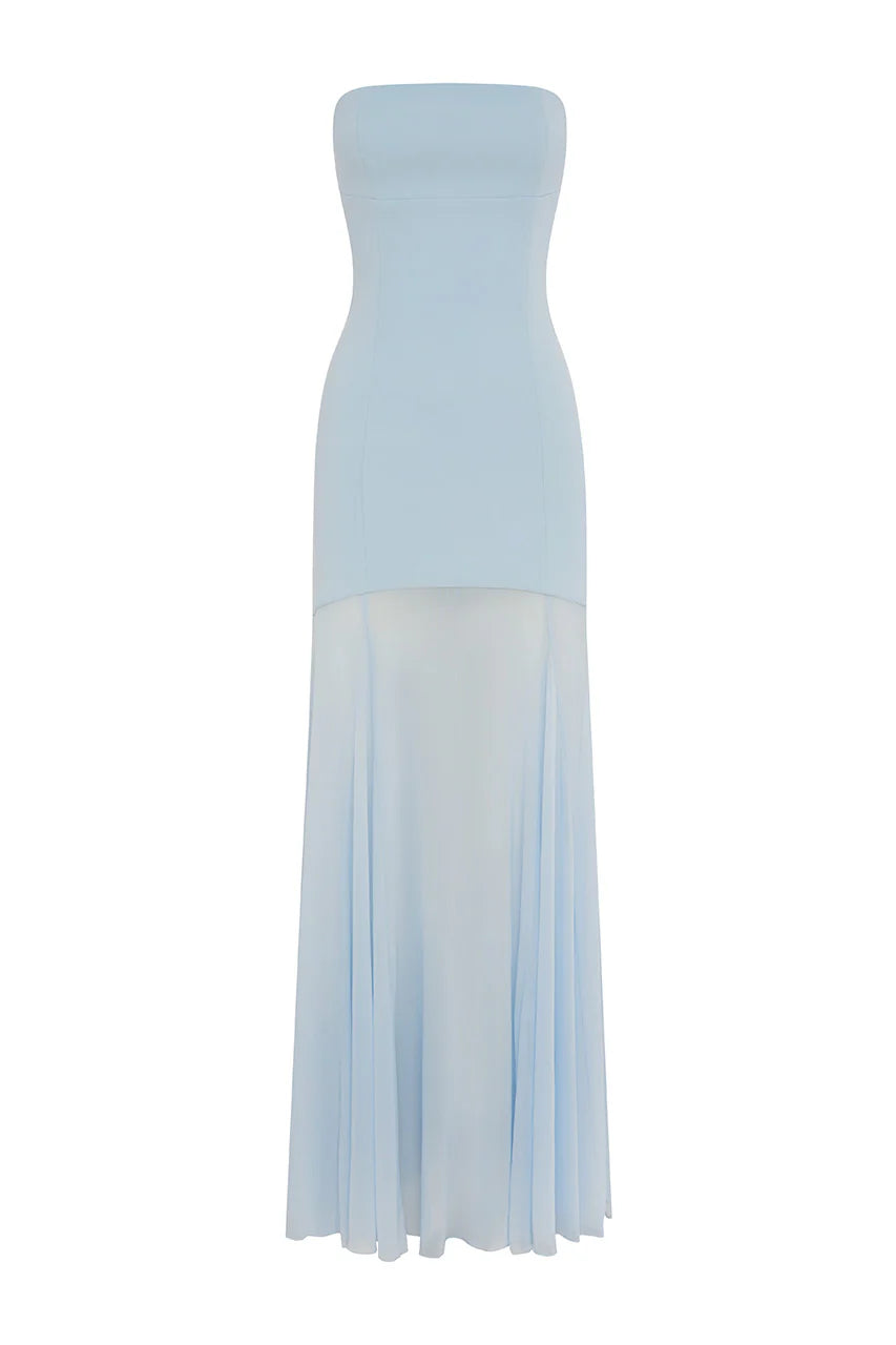 Remi Strapless Sheer Maxi Dress Sky Blue