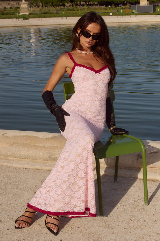 Sarta Musk Pink Lace Maxi Dress