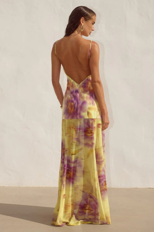 Tulia Suri Yellow Sequin Maxi Dress