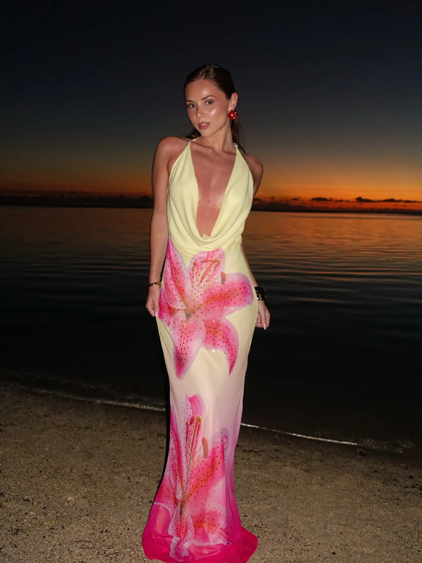Juliana Cowl Open Back Maxi Dress Pink Lily