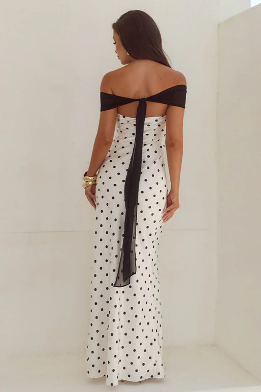 Runaway The Label Kadie White/Black Off Shoulder Maxi Dress