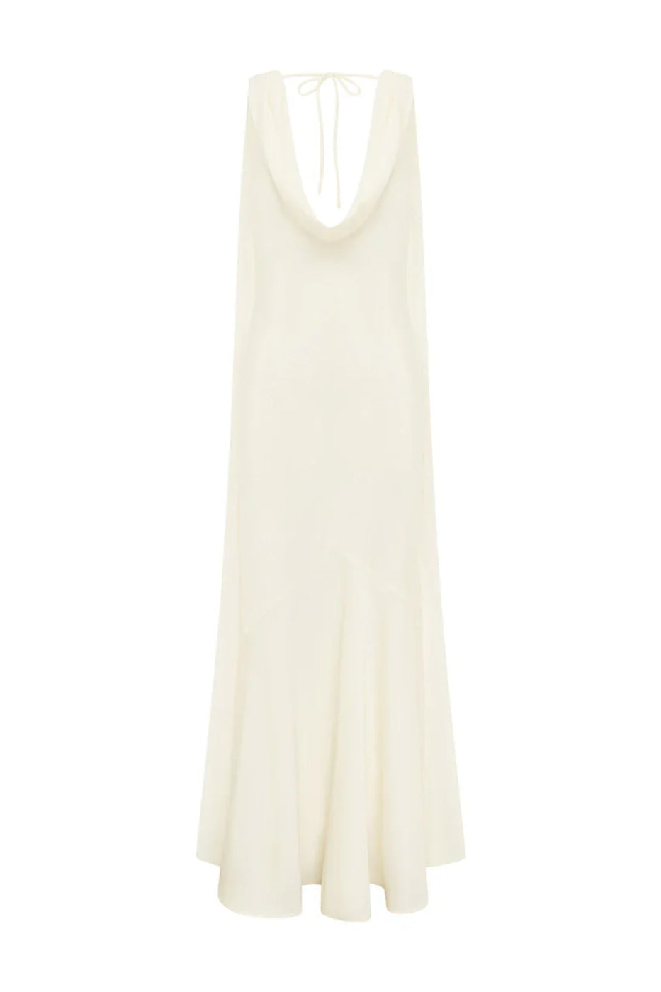 Runaway The Label Gabriella Ivory cowl maxi dress, product back view on white background