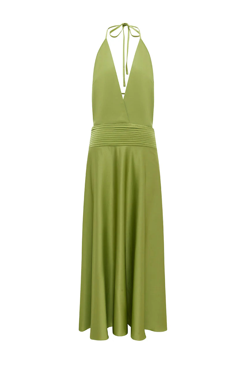 Amadine Deep V Plunge Maxi Dress Deep Olive