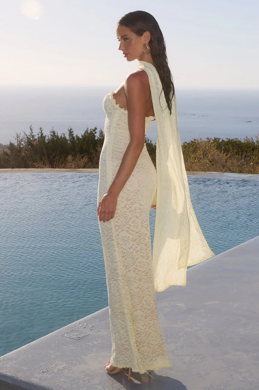 Amana Strapless Scarf Maxi Dress Lemon