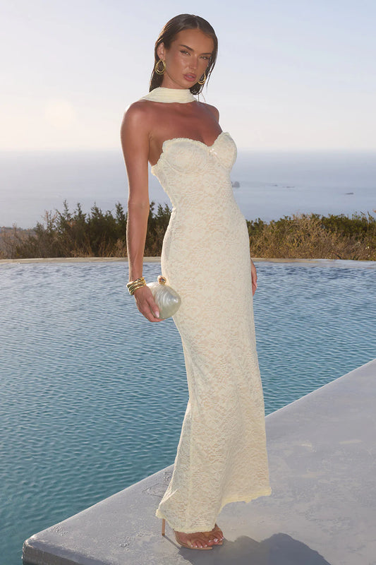 Amana Strapless Scarf Maxi Dress Lemon