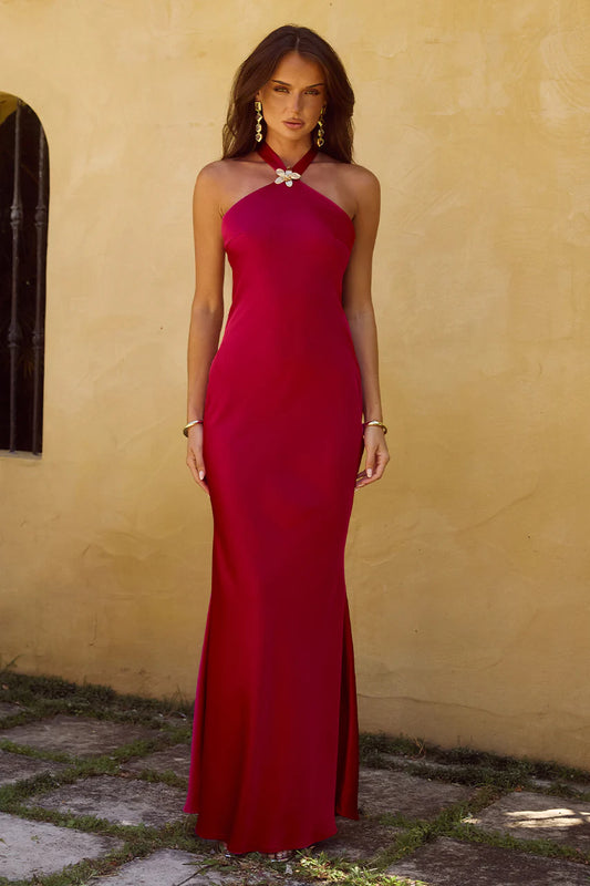 Chara Maxi Dress in Cherry Red