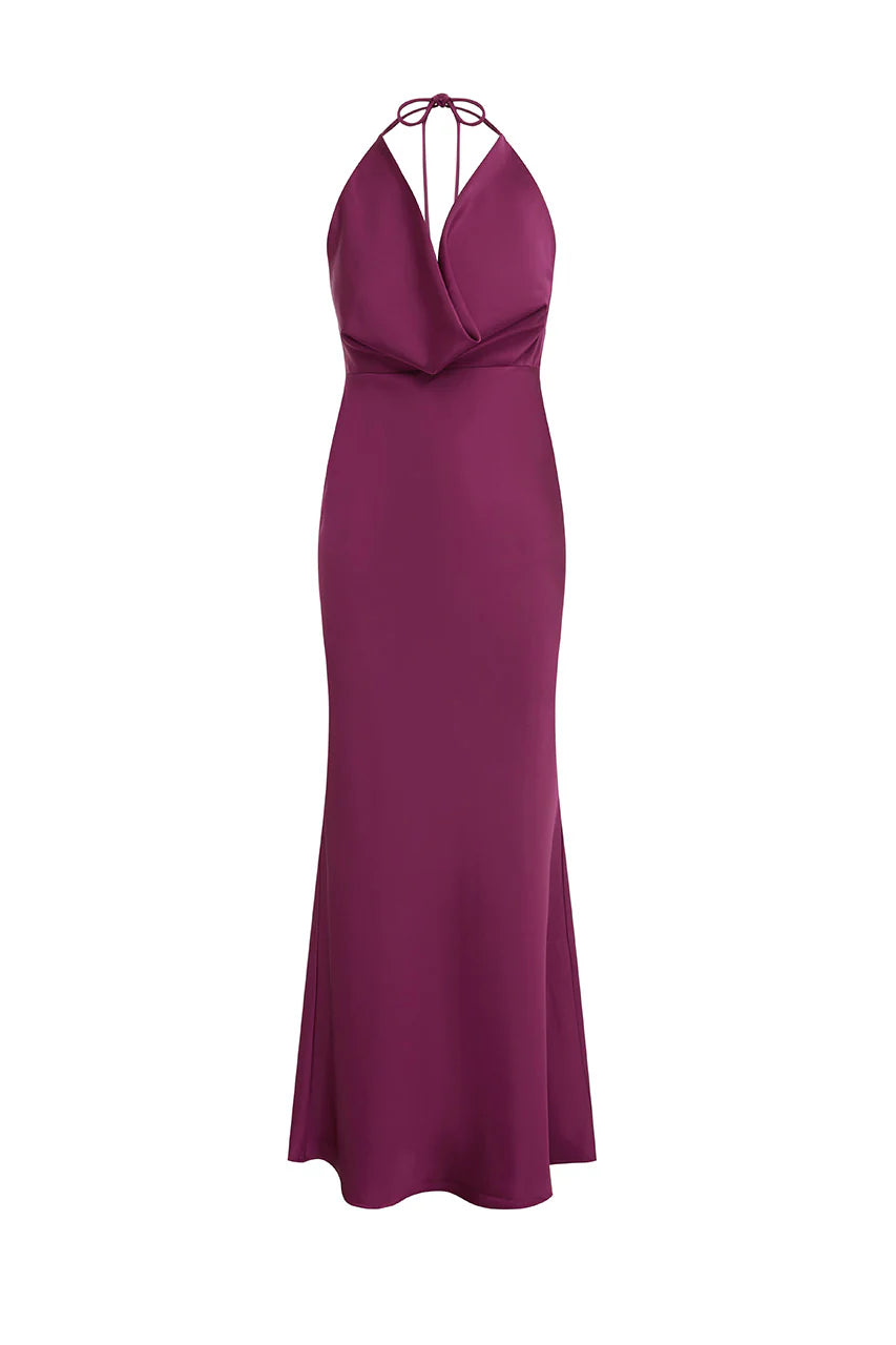 Elena Low Plunge Maxi Dress in Plum