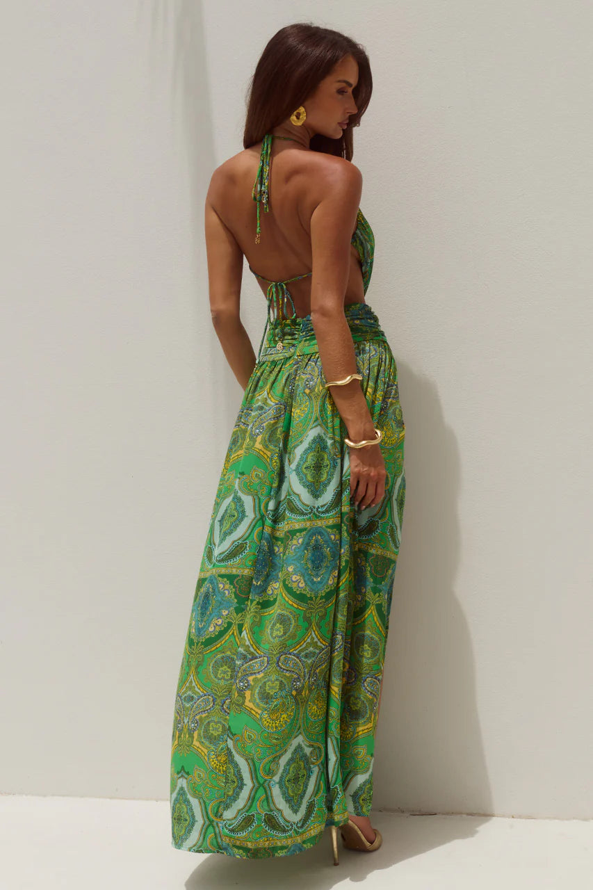 Fontana Deep Pluge Maxi Dress Indiana Green
