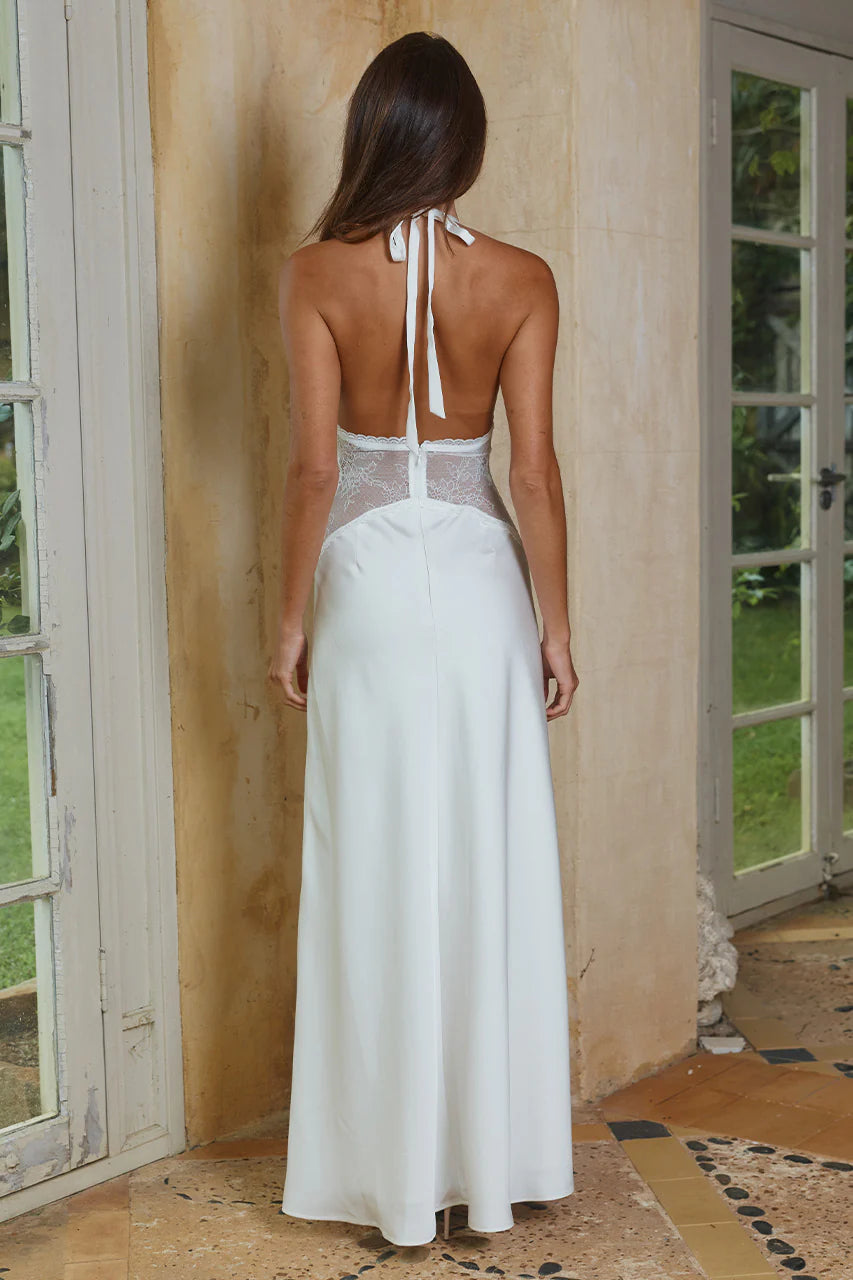 Lilith Halter Maxi Dress Pearl White