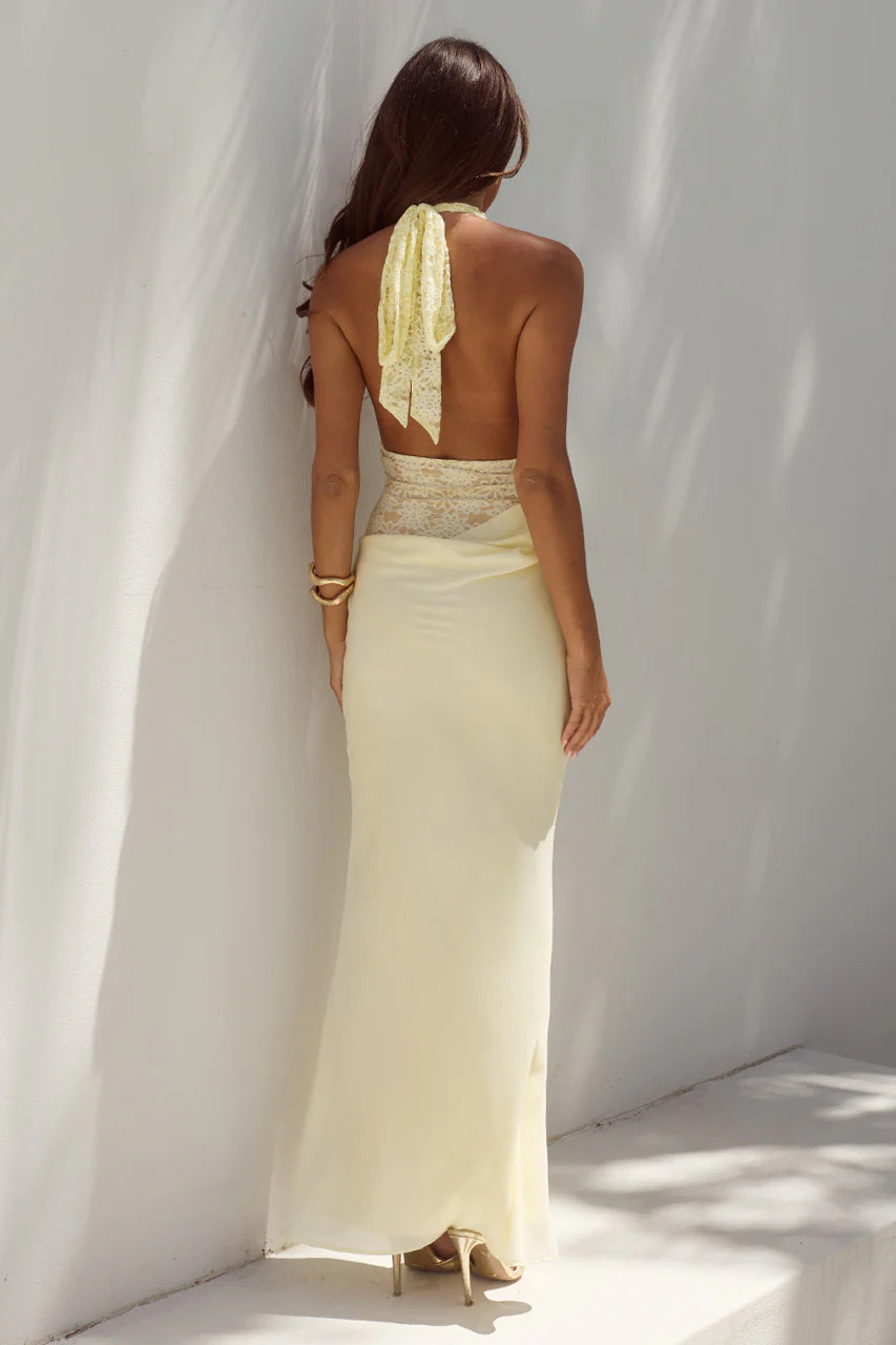 Lina Halter Draped Maxi Dress Lemon