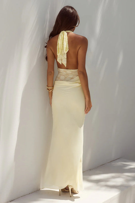 Lina Halter Draped Maxi Dress Lemon