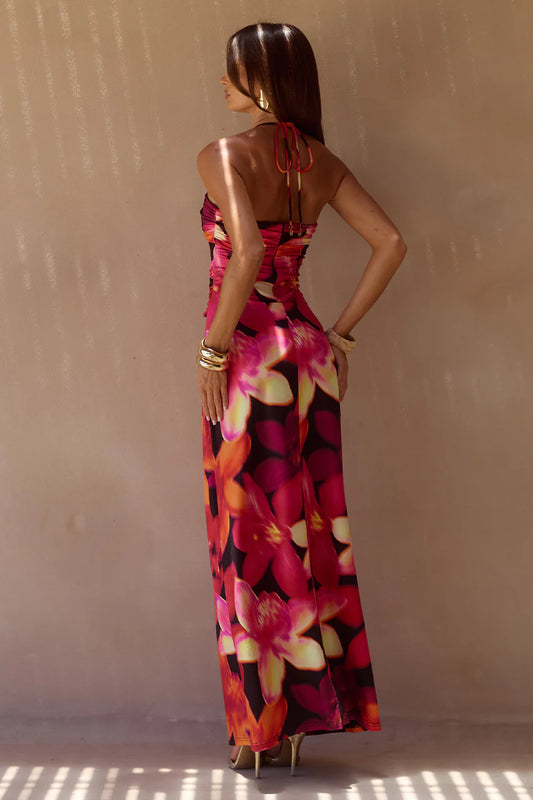 Nina Ruched Halter Maxi Dress Skye Black