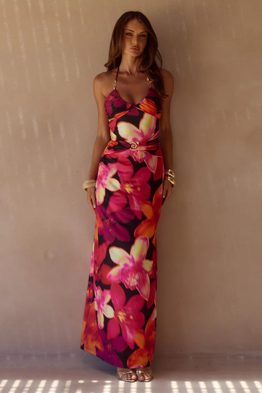 Nina Ruched Halter Maxi Dress Skye Black