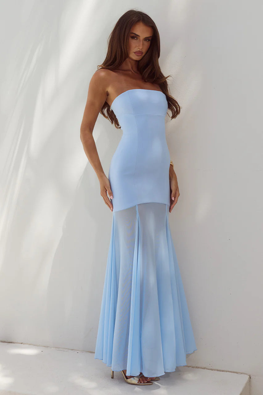 Remi Strapless Sheer Maxi Dress Sky Blue