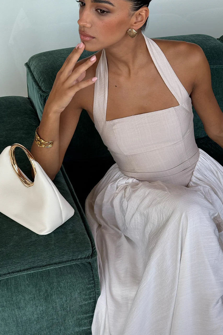 Sammi Midi Dress in Sand/White