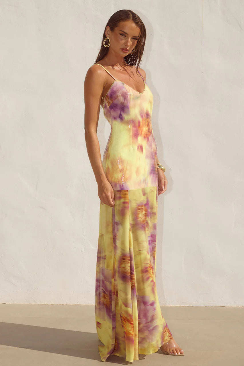 Tulia Suri Yellow Sequin Maxi Dress