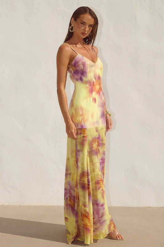 Tulia Suri Yellow Sequin Maxi Dress