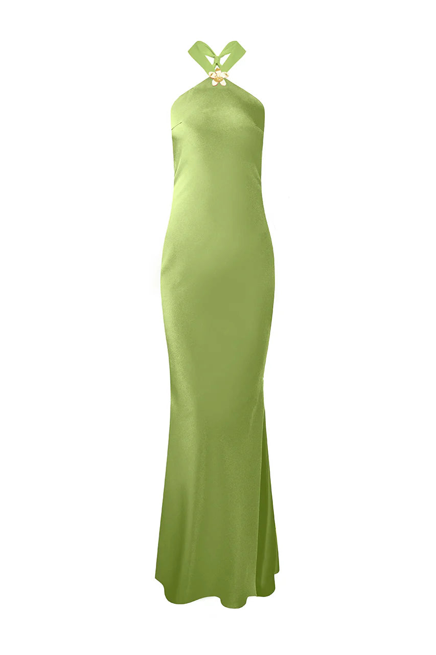 Chara Olive Green Low Cross Back Maxi Dress