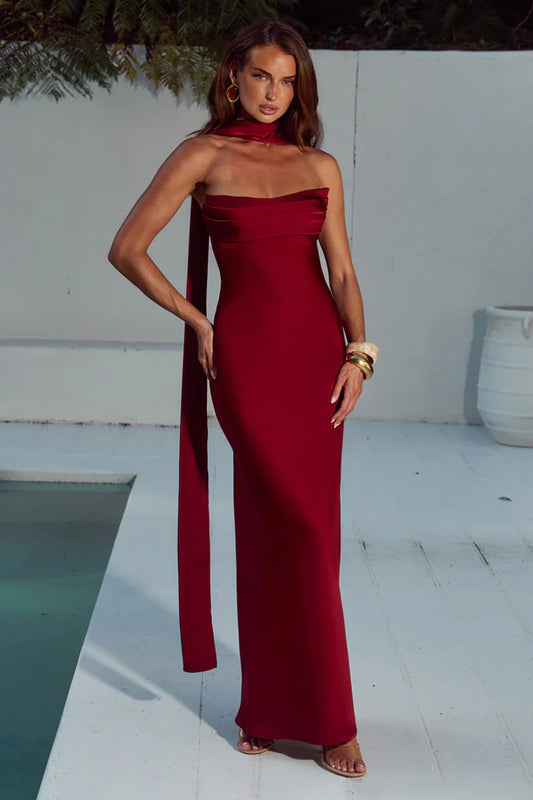 Runaway The Label Madeleine Cherry Strapless Maxi Dress