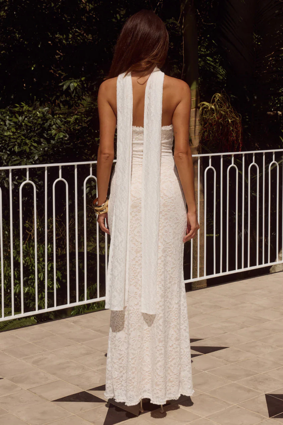Runaway The Label Amana White Lace Strapless Scarf Maxi