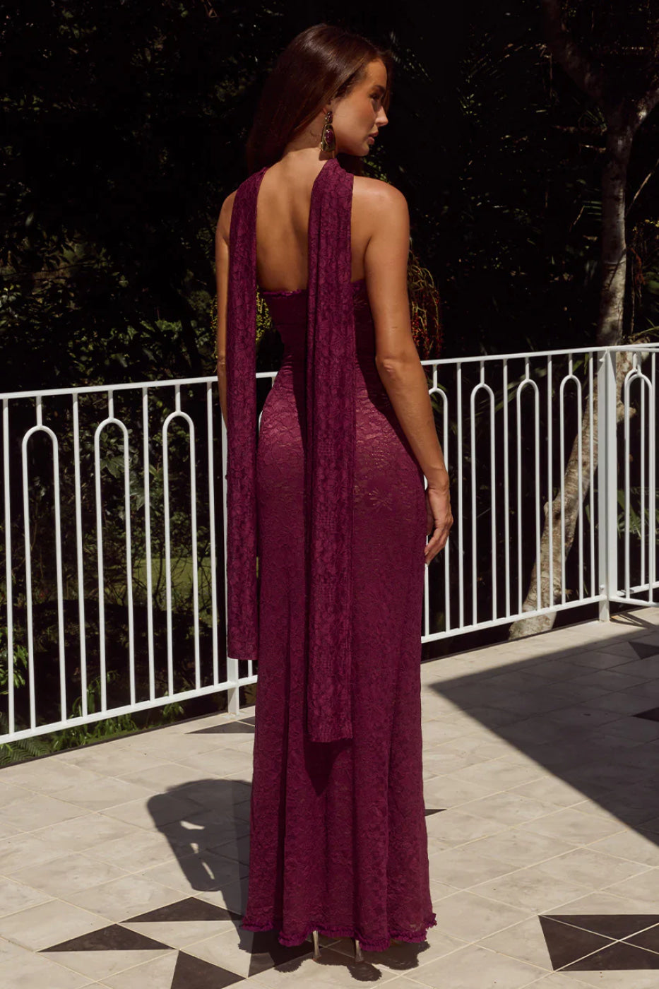 Runaway The Label Amana Wine Strapless Scarf Maxi Dress