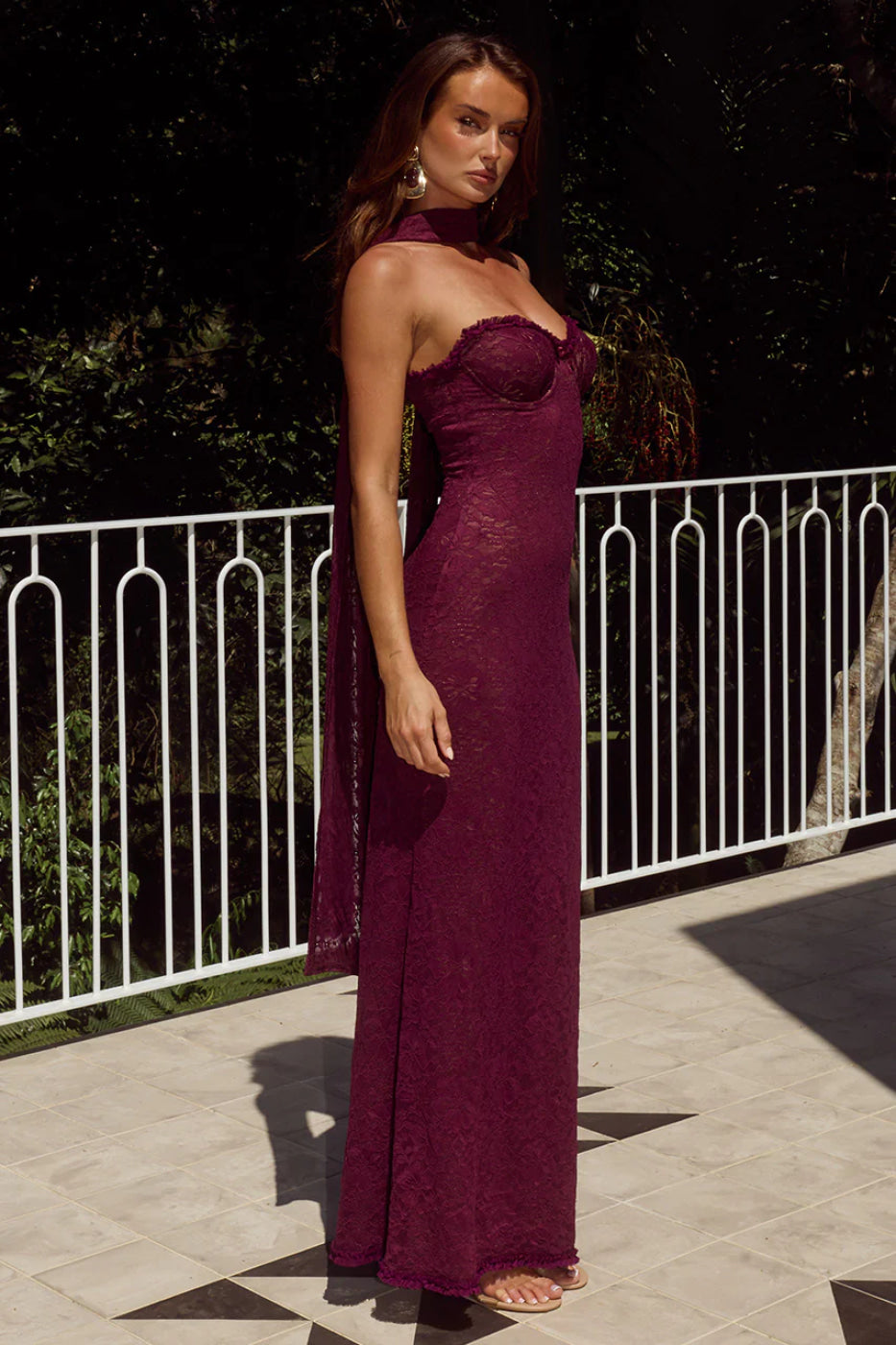 Runaway The Label Amana Wine Strapless Scarf Maxi Dress