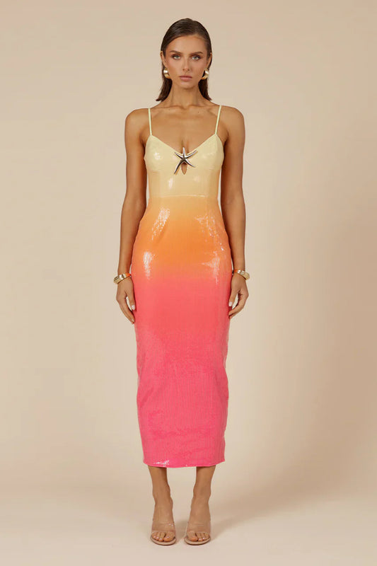 Runaway The Label Benito Tropical Ombre Sequin Midi Dress