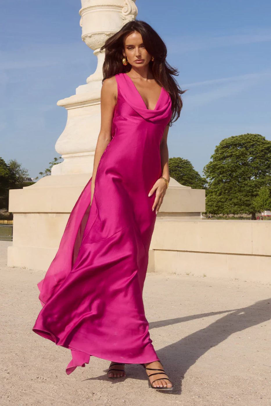 Runaway The Label Gabriella Fuchsia Cowl Maxi Dress