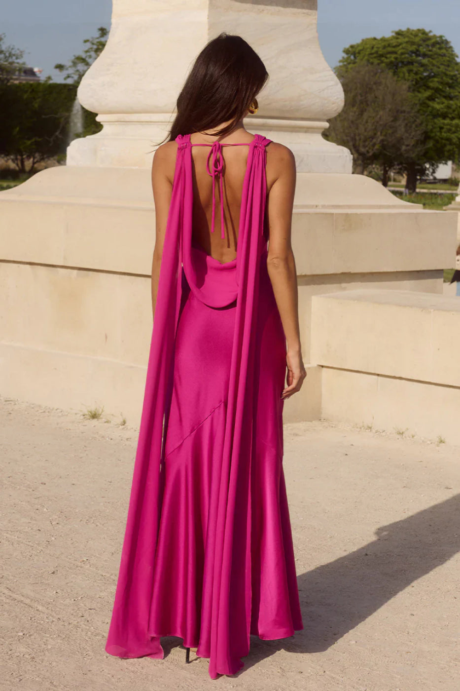 Runaway The Label Gabriella Fuchsia Cowl Maxi Dress