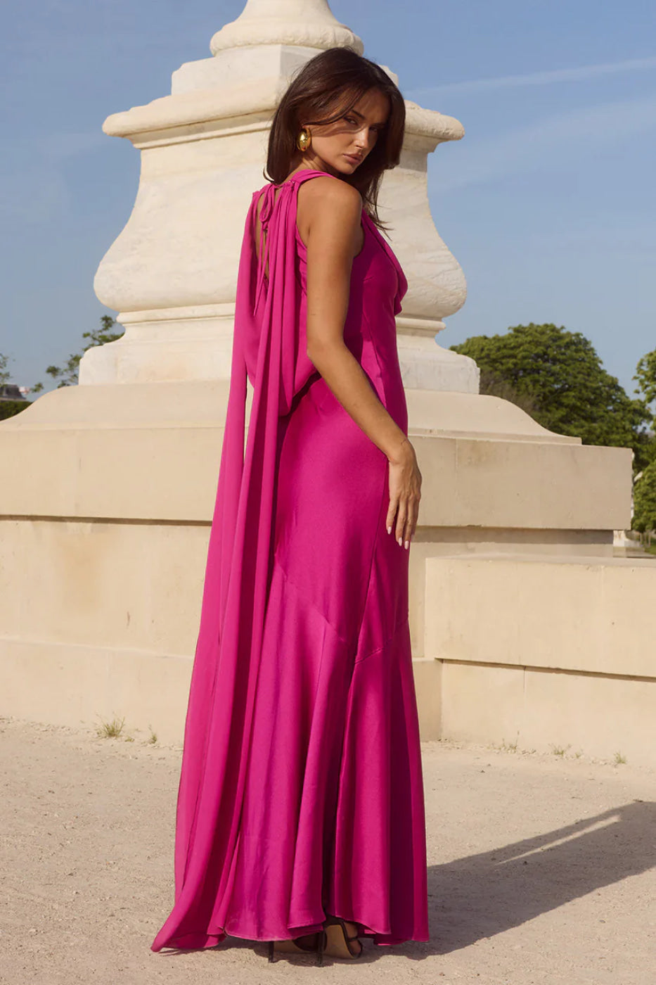 Runaway The Label Gabriella Fuchsia Cowl Maxi Dress