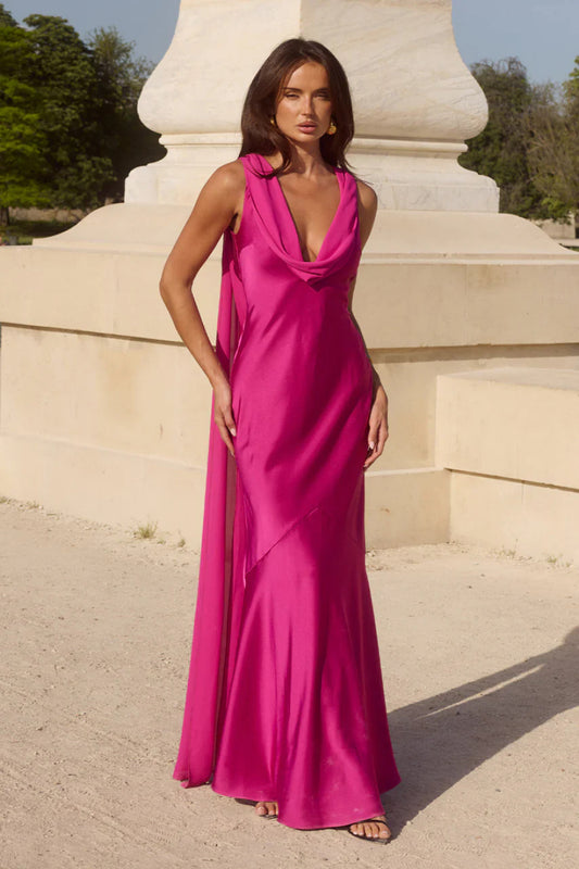 Runaway The Label Gabriella Fuchsia Cowl Maxi Dress