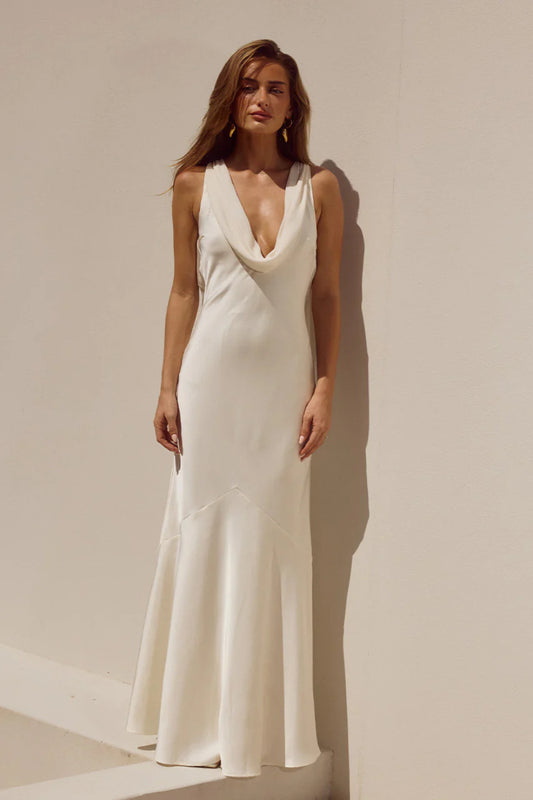 Runaway The Label Gabriella Ivory Cowl Maxi Dress