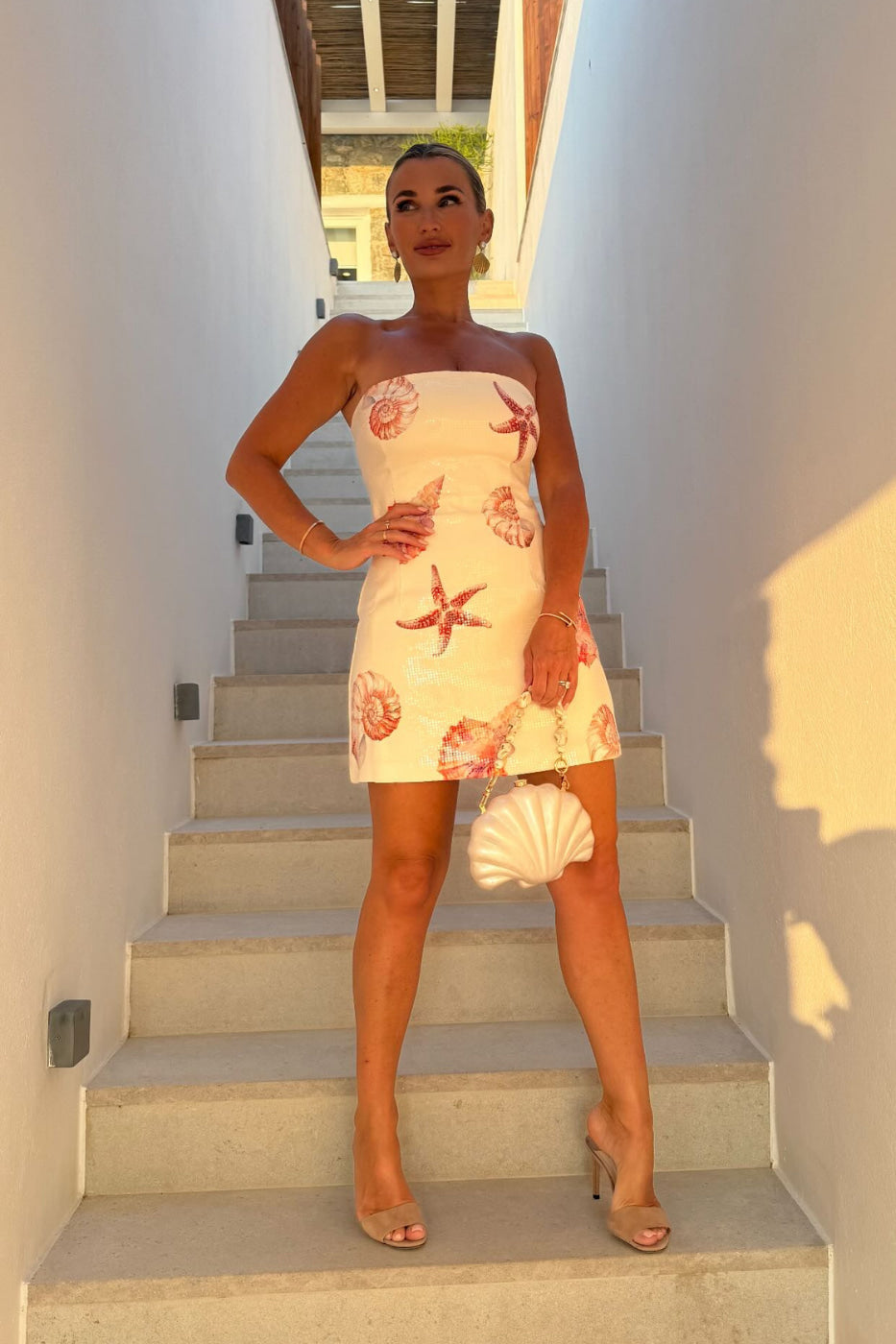 Runaway The Label Ibiza Sand Seashell Sequin Mini Dress