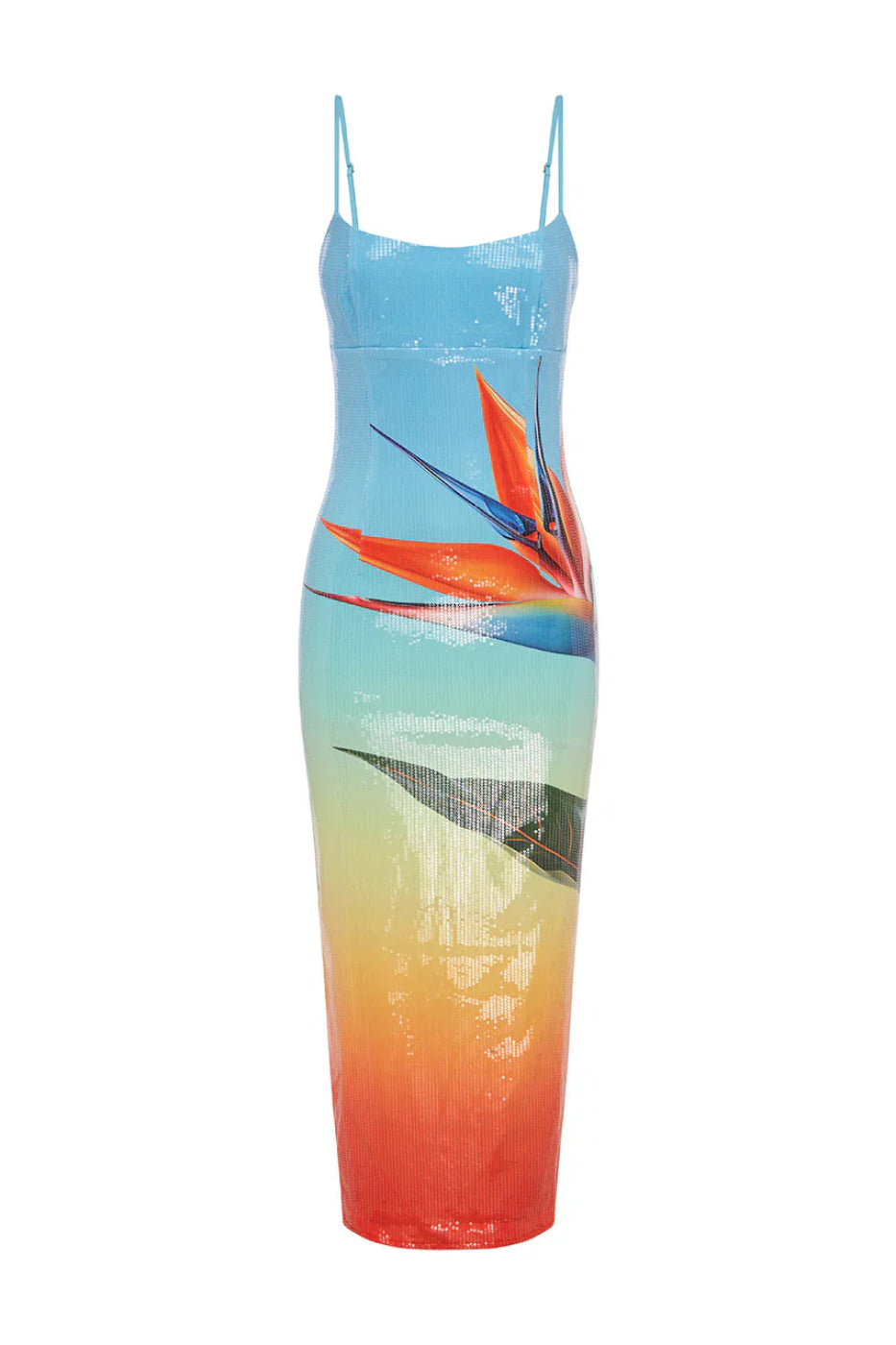 Runaway The Label Kyra Tropical Ombre Sequin Midi Dress