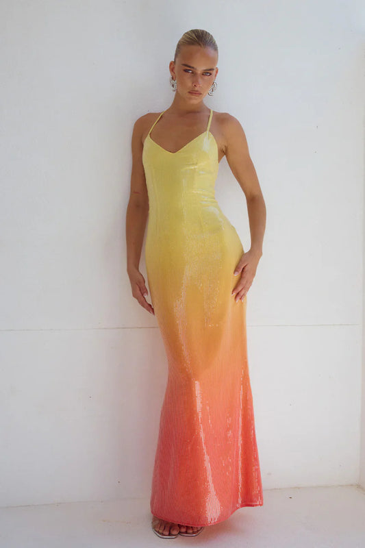 Runaway The Label Niyah Mimosa Ombre Sequin Maxi Dress